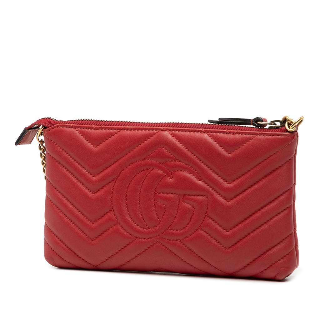 Gucci Mini GG Marmont Matelasse Leather Wallet On Chain Red Leather Very good condition - Back View