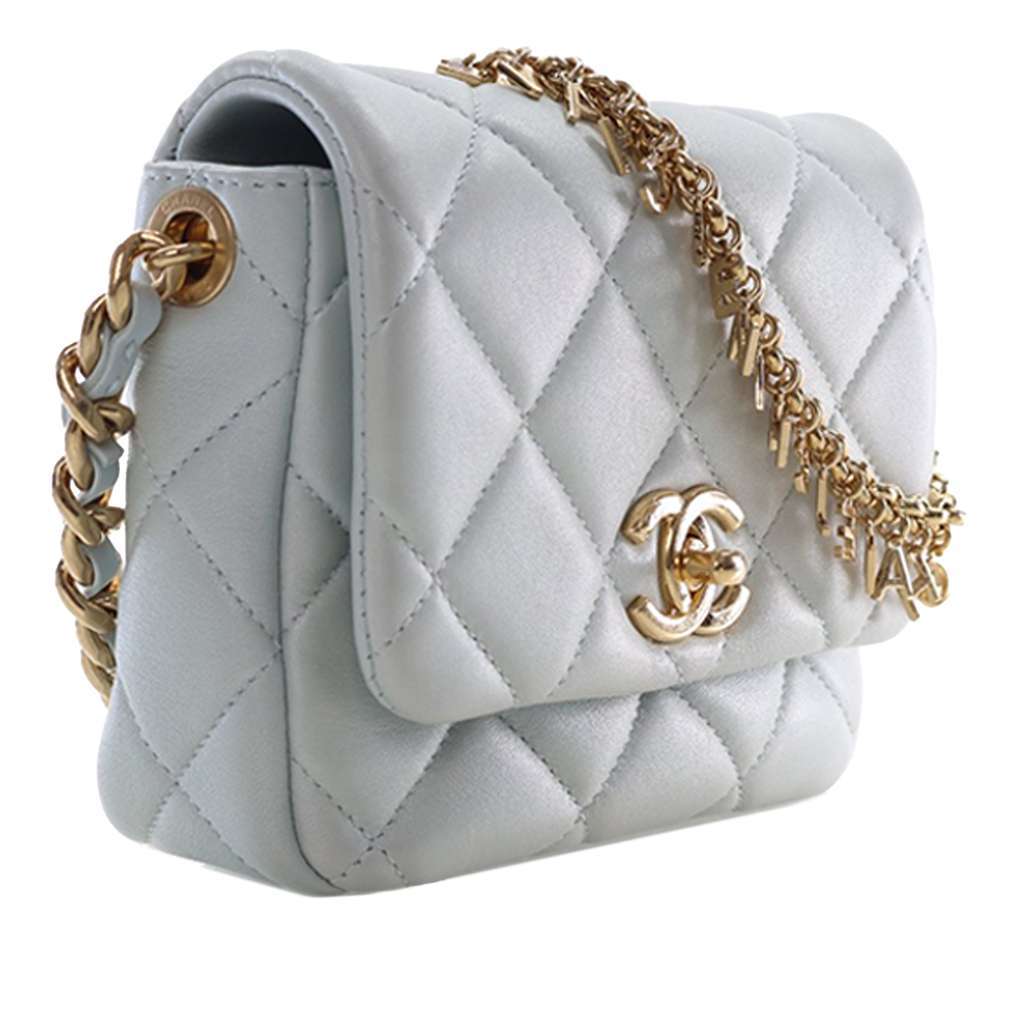 Chanel Mini CC Quilted Lambskin Logo Chain Flap Blue Leather Good condition - Back View