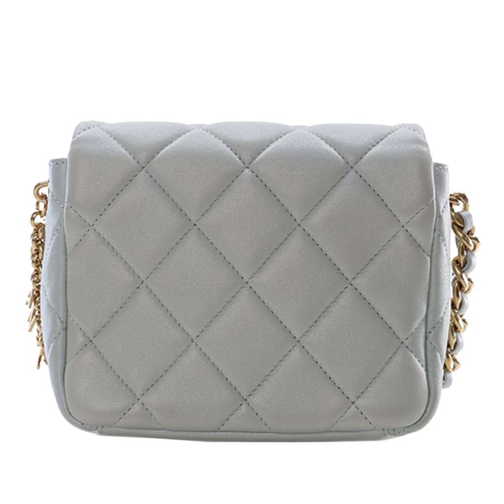 Chanel Mini CC Quilted Lambskin Logo Chain Flap Blue Leather Good condition - Model View