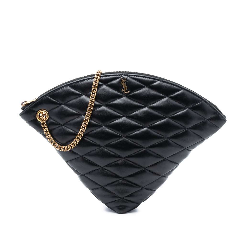 Saint Laurent Large Quilted Lambskin Sade Triangle Pouch Black Leather Very good condition - Front View