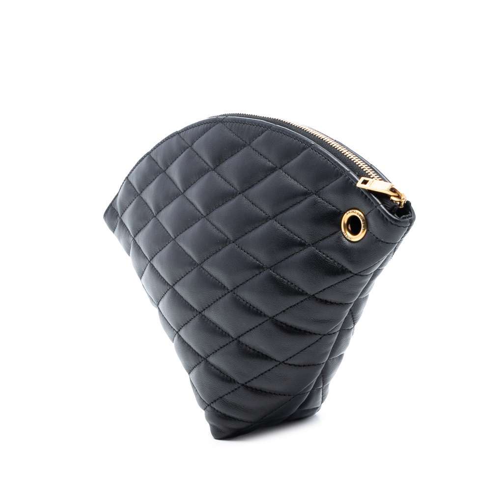 Saint Laurent Large Quilted Lambskin Sade Triangle Pouch Black Leather Very good condition - Back View