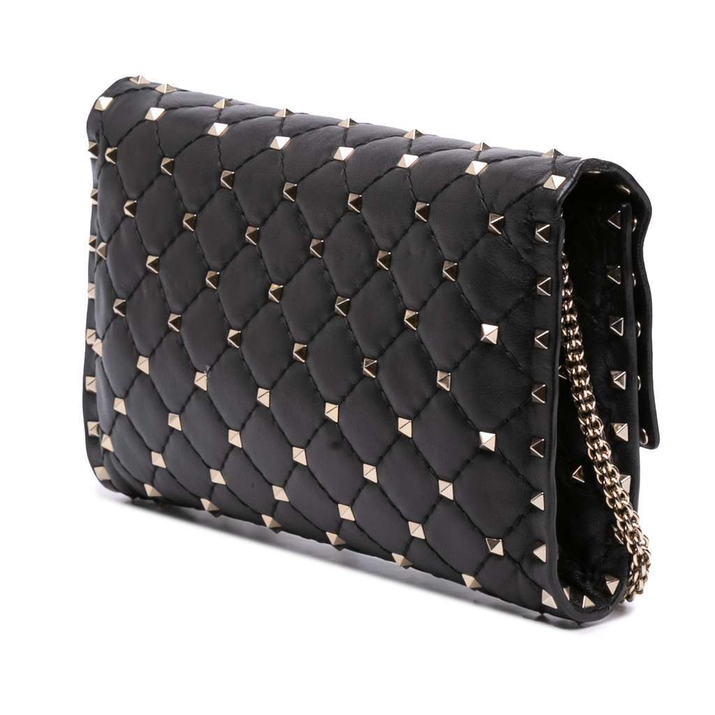 Valentino Nappa Rockstud Spike Wallet On Chain Black Leather Good - Back View