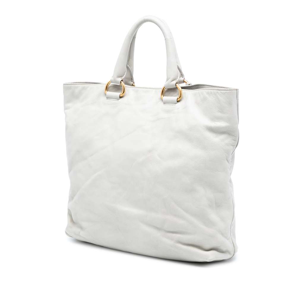 Prada Soft Calf Open Convertible Tote White Leather Very good condition - Back View
