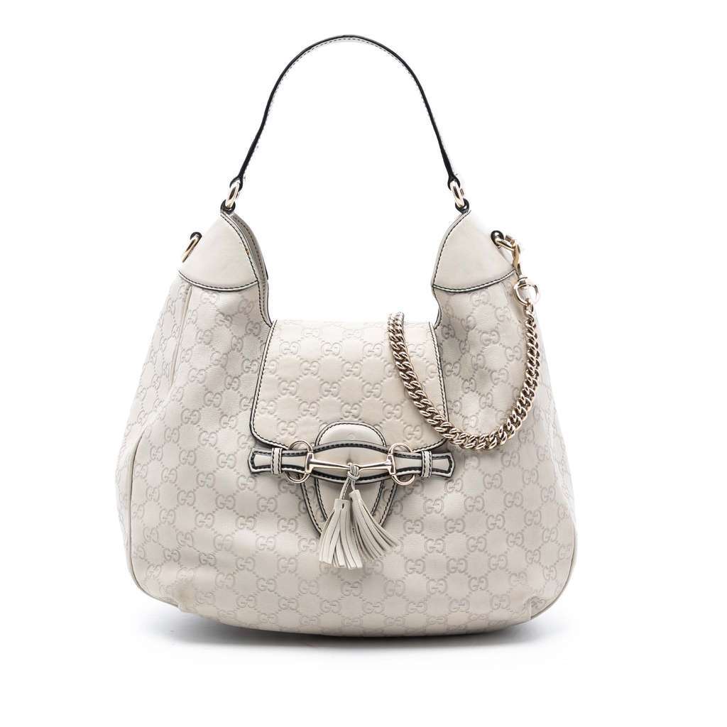 Gucci Medium Guccissima Emily Satchel White Leather Good - Front View