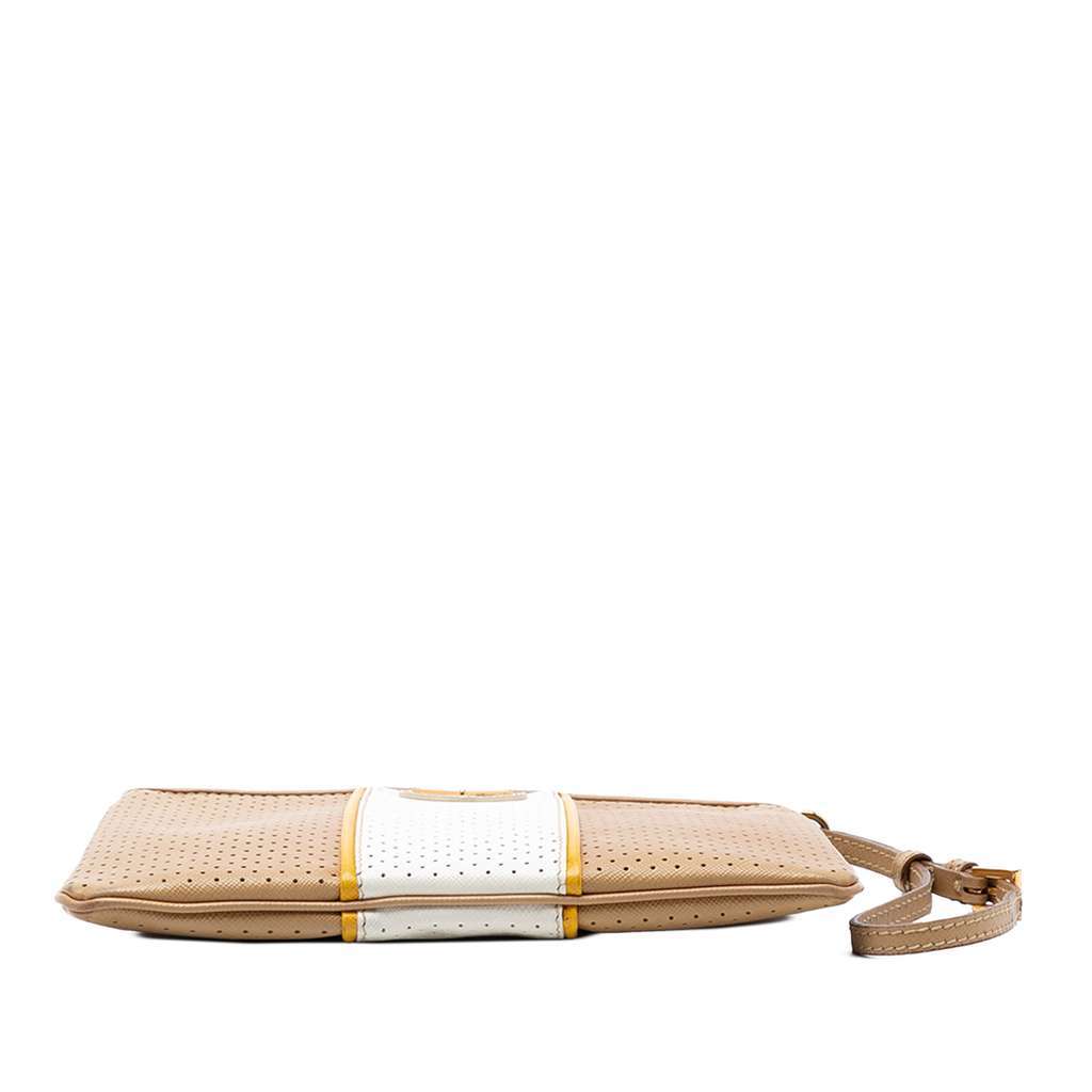 Prada Perforated Saffiano Wristlet Clutch Brown Leather Very good condition - Inside View