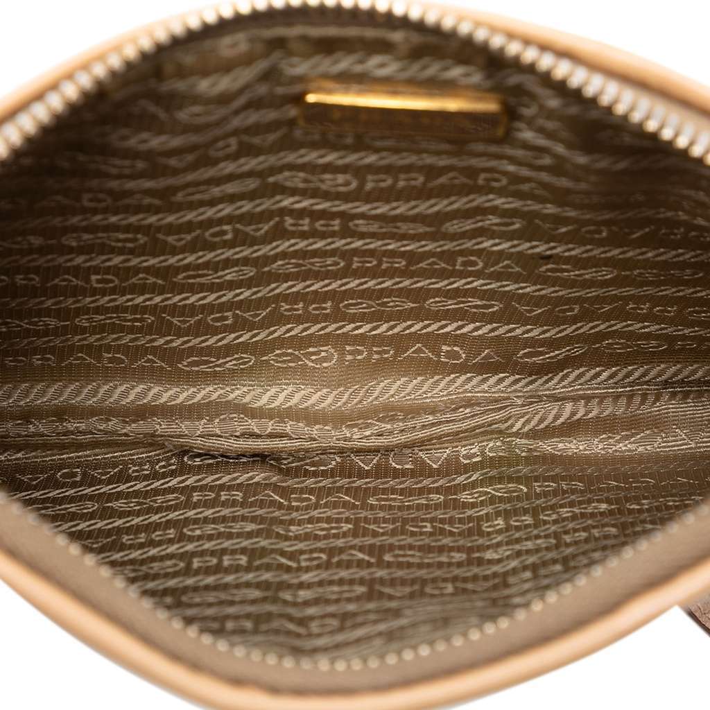 Prada Perforated Saffiano Wristlet Clutch Brown Leather Very good condition - Model View