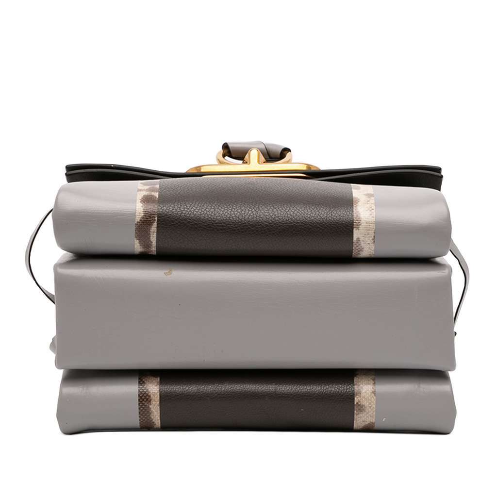 Valentino Small Watersnake Trimmed Colorblock Calfskin Vring Shoulder Bag Grey Leather Good - Inside View