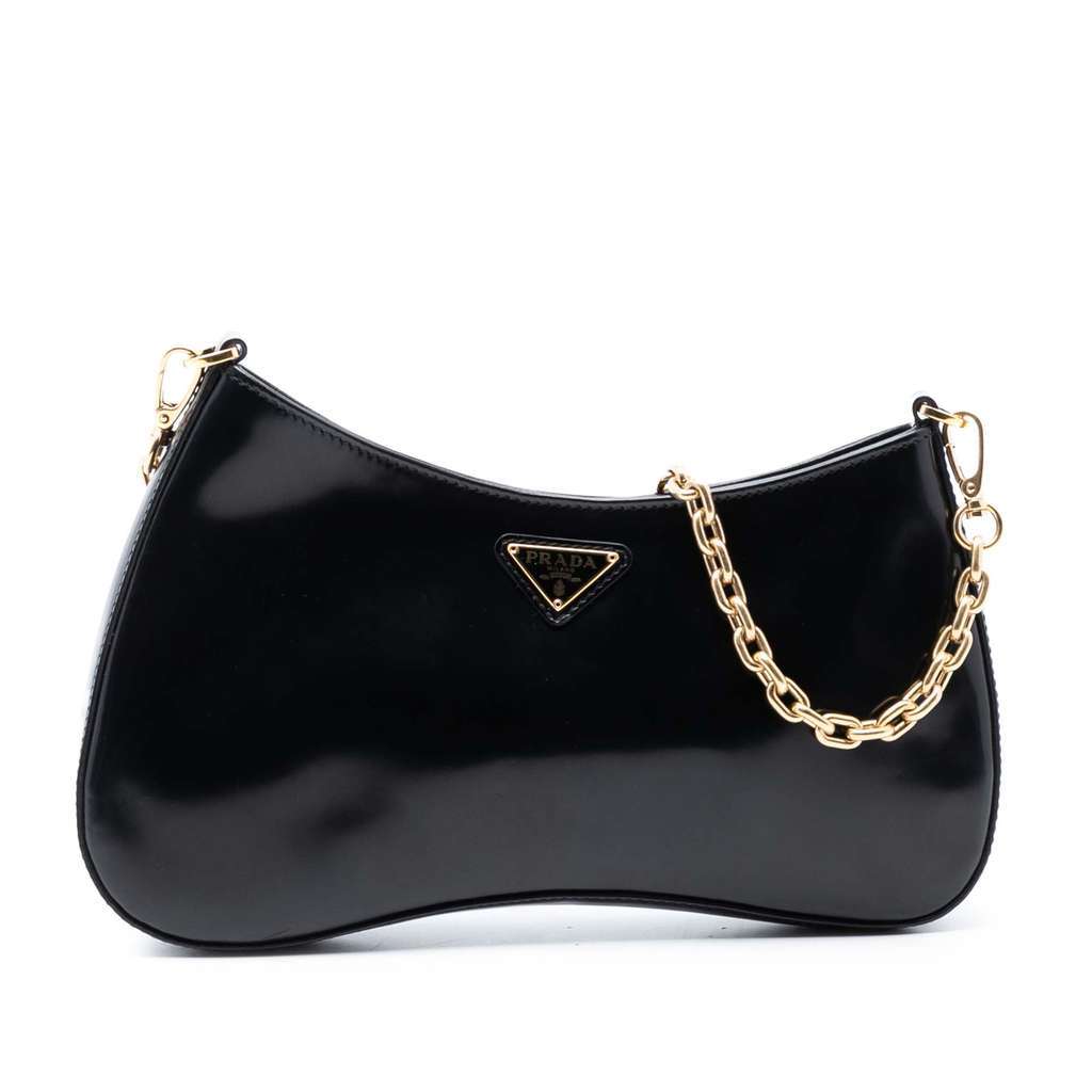 Prada Leather Chain Shoulder Bag Black Leather Good condition - Front View