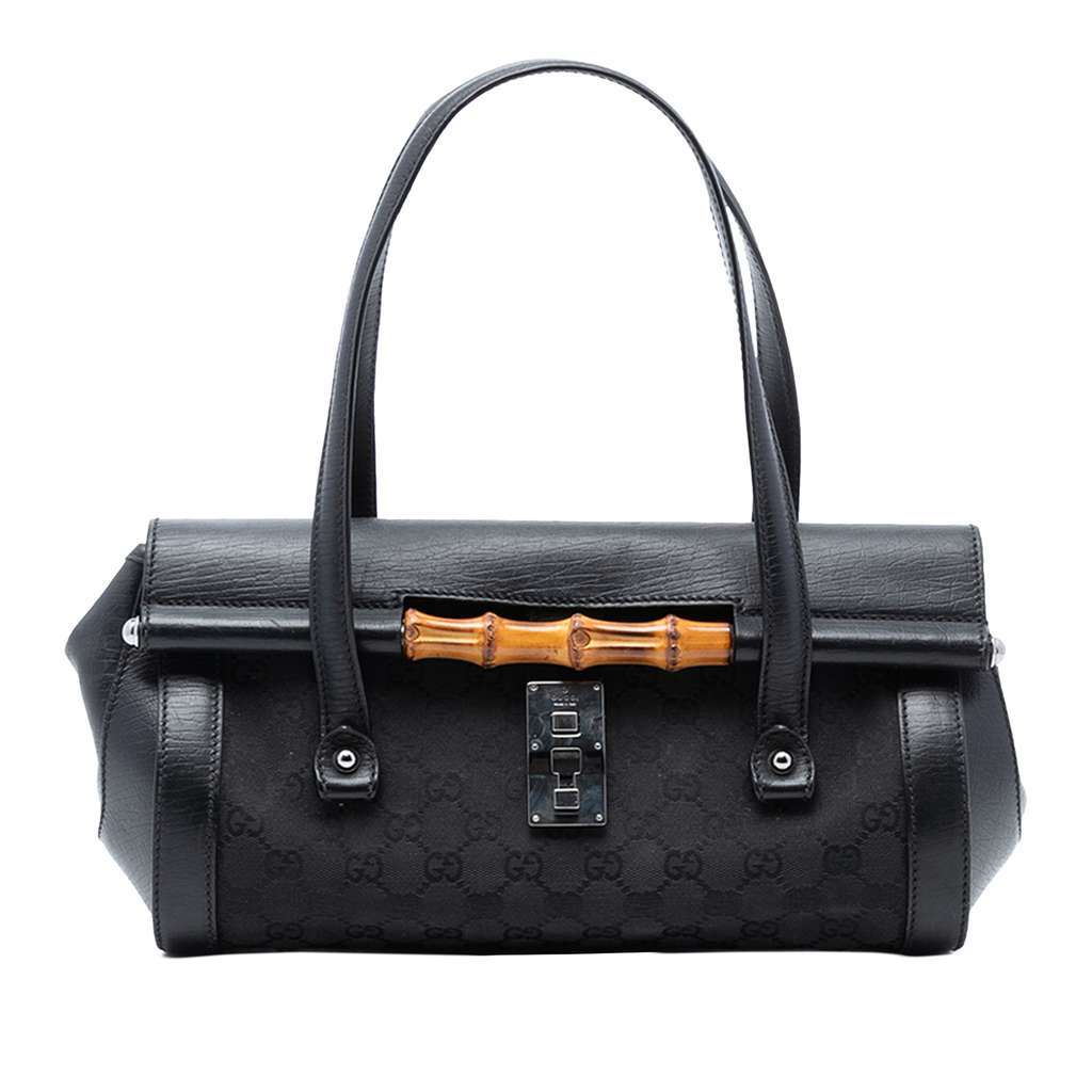 Gucci GG Canvas Bamboo Bullet Shoulder Bag Black Canvas Very good condition - Front View