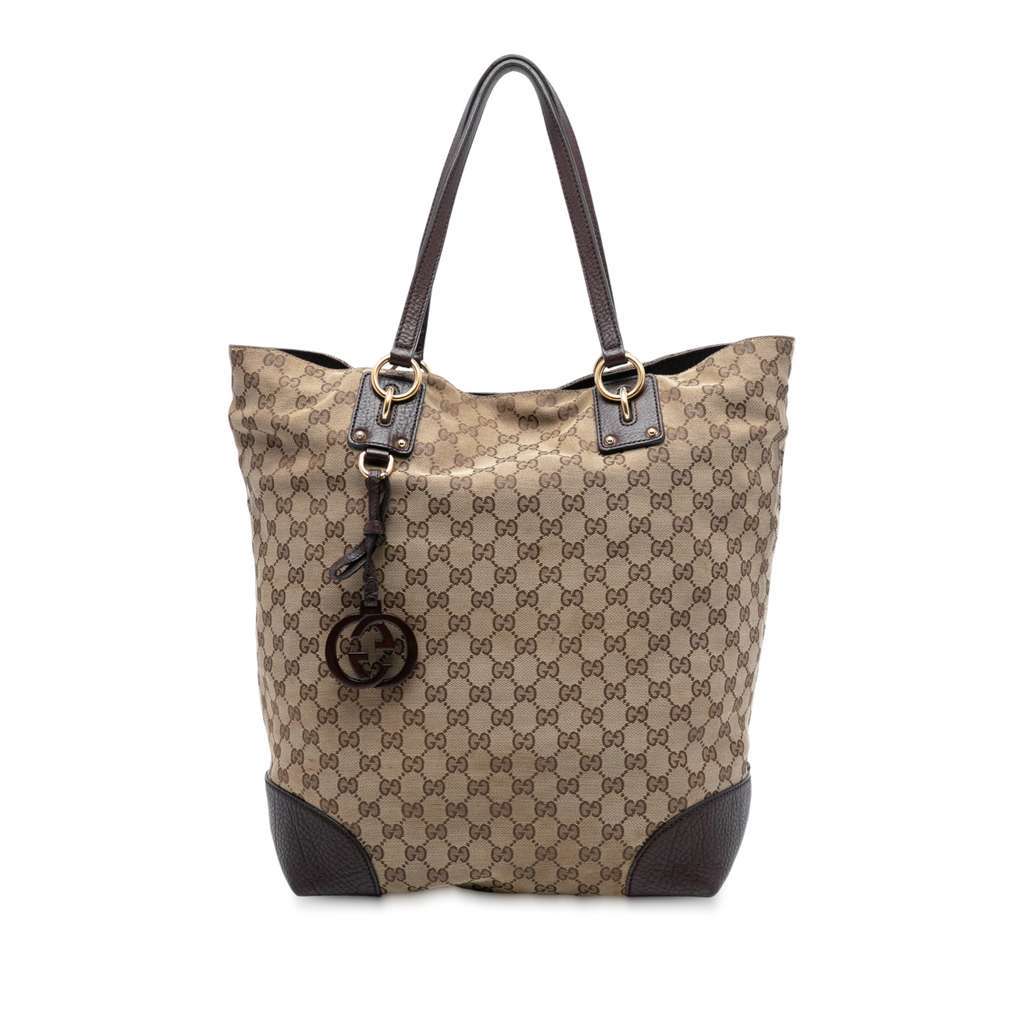 Gucci Large GG Canvas GG Charm Tote Brown Canvas Good - Front View