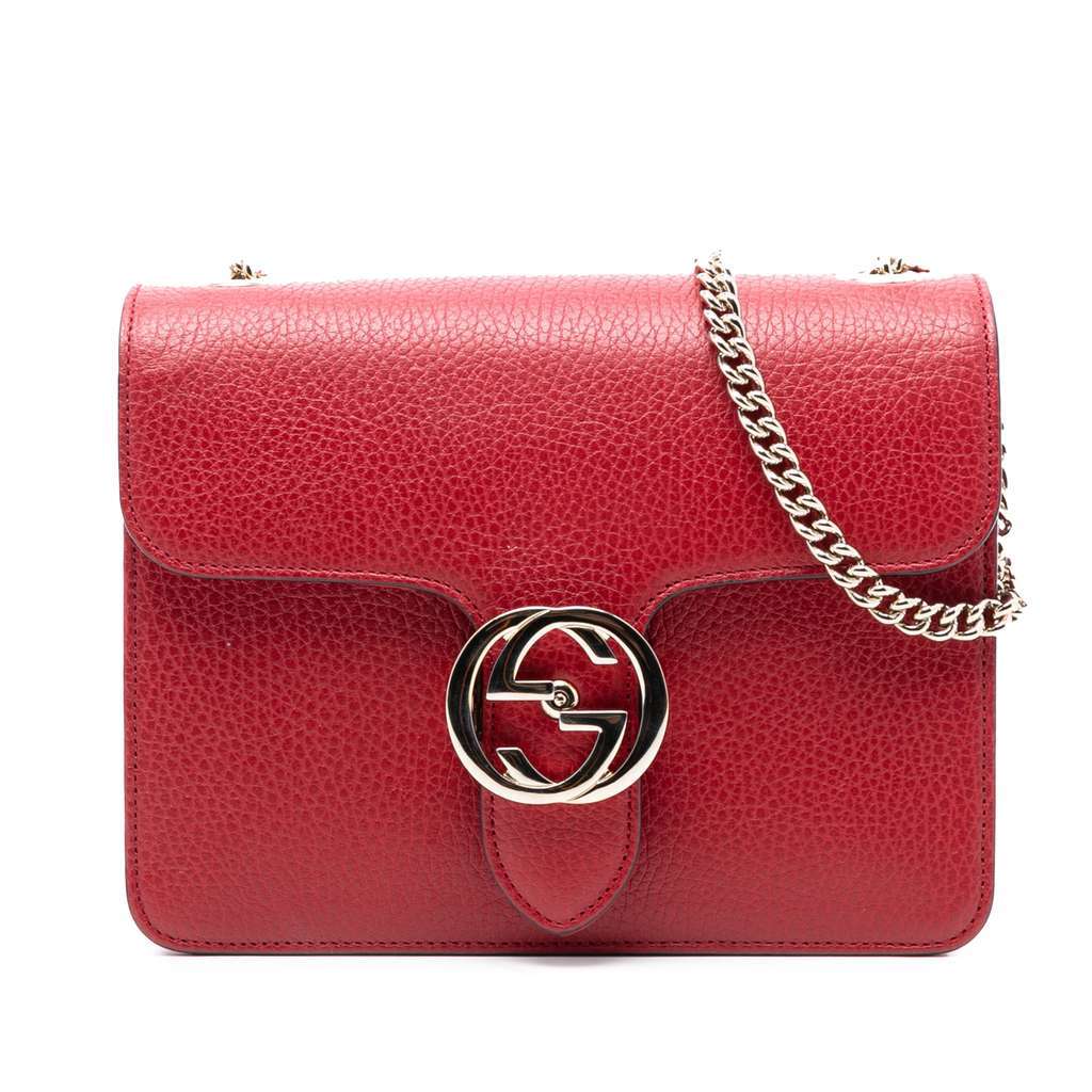 Gucci Small Dollar Calfskin Interlocking G Crossbody Red Leather Very good condition - Front View