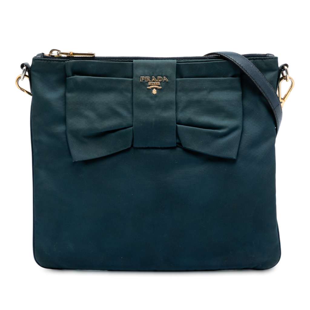 Prada Tessuto Fiocco Bow Crossbody Blue Very good - Front View