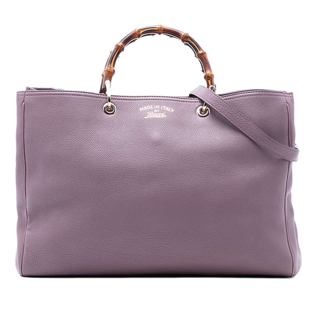 Gucci Large Calfskin Bamboo Shopper Satchel Purple Leather Very good condition - Front View