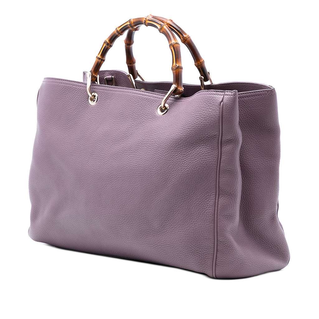 Gucci Large Calfskin Bamboo Shopper Satchel Purple Leather Very good condition - Back View