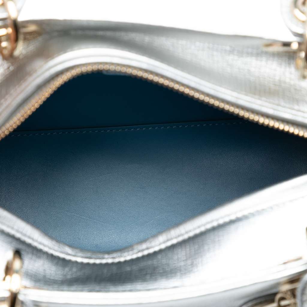 Dior Medium Calfskin Patch Embellished Lady Dior Silver Leather Very good - Model View