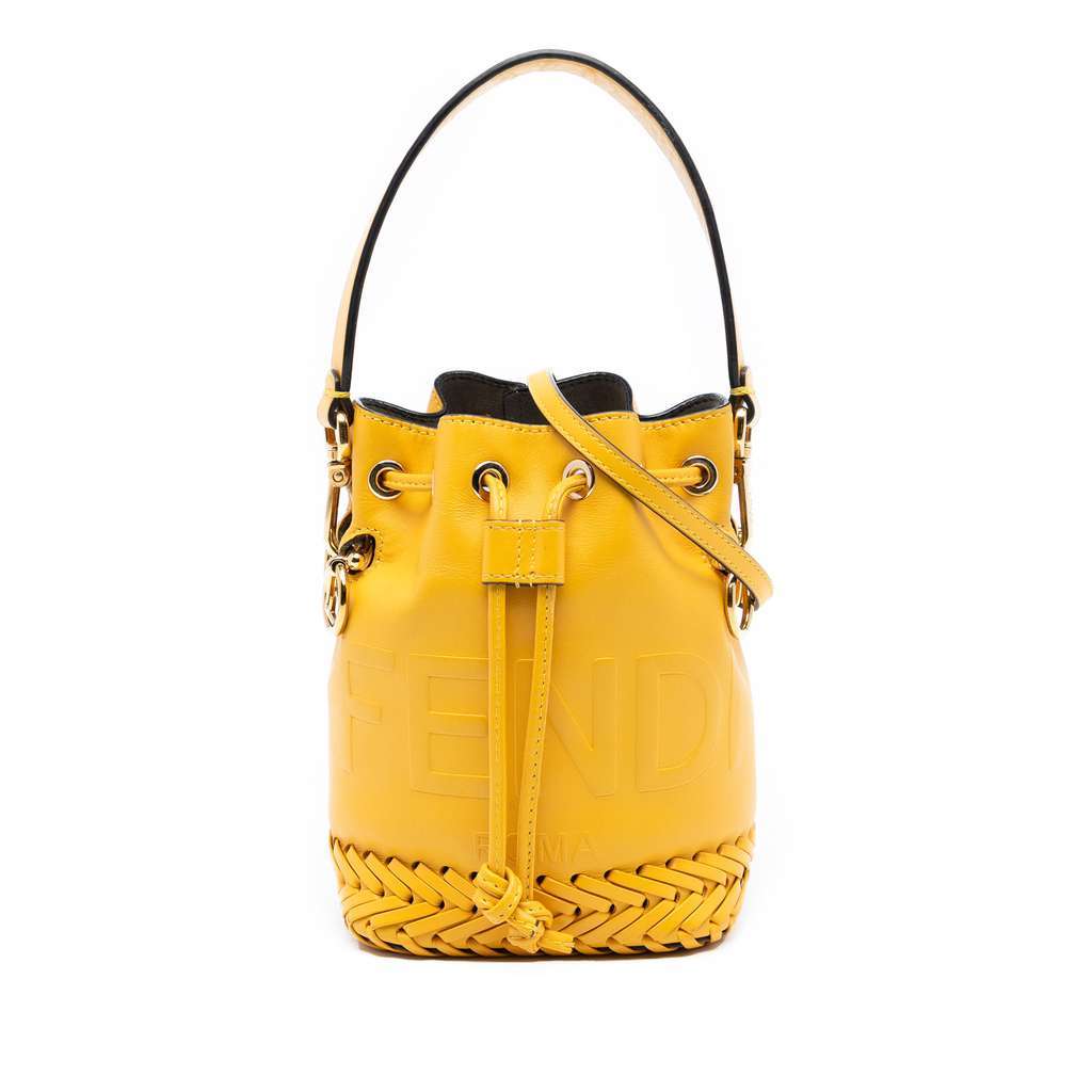 Fendi Mini Embossed Leather Whipstitch Mon Tresor Bucket Bag Yellow Leather Very good - Front View
