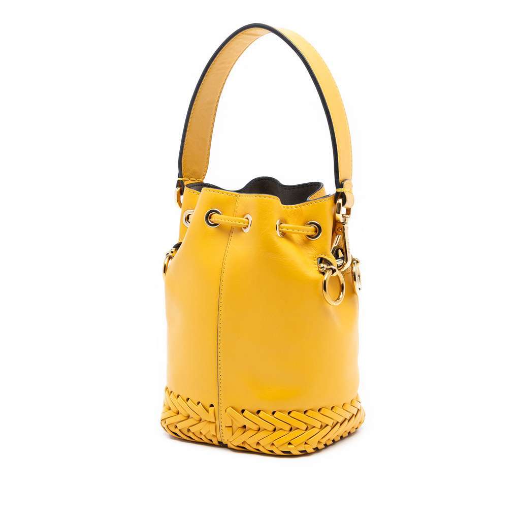 Fendi Mini Embossed Leather Whipstitch Mon Tresor Bucket Bag Yellow Leather Very good - Back View