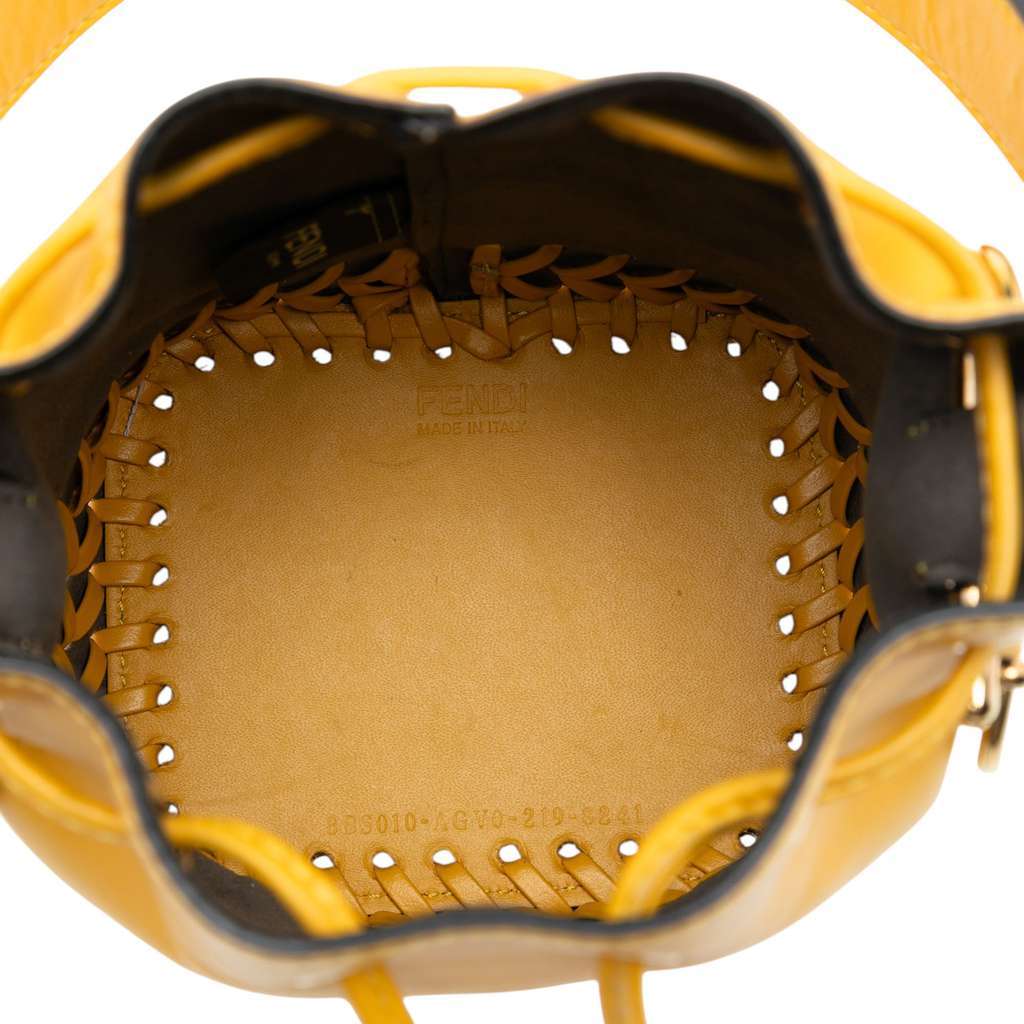 Fendi Mini Embossed Leather Whipstitch Mon Tresor Bucket Bag Yellow Leather Very good - Model View