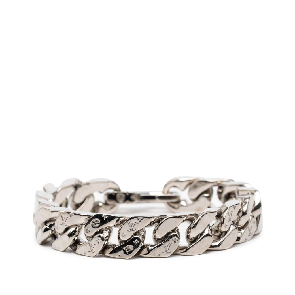 Louis Vuitton Silver Plated LV Chain Links Bracelet L Silver Metal Very good condition - Front View