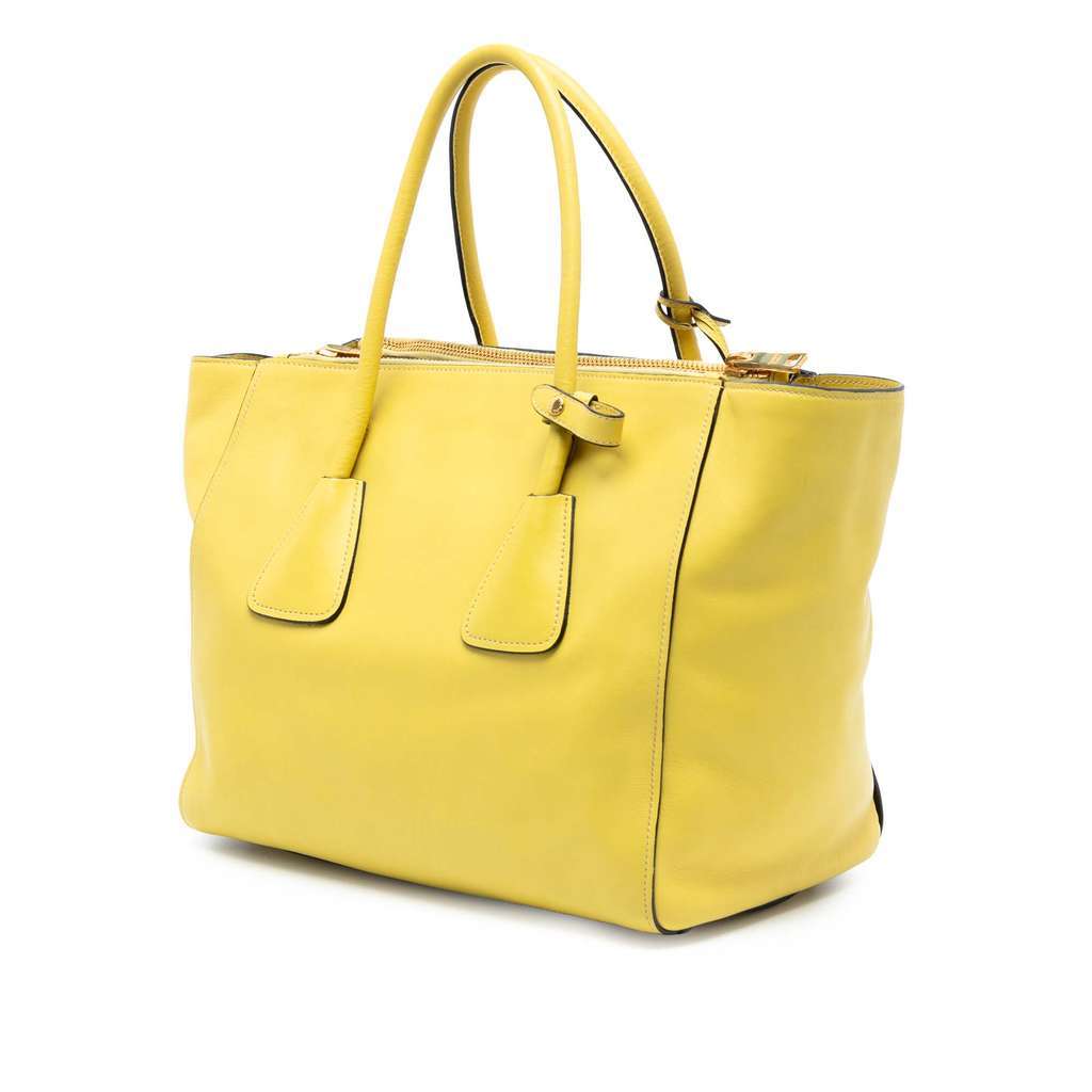 Prada Vitello Daino Double Zip Convertible Tote Yellow Leather Very good condition - Back View
