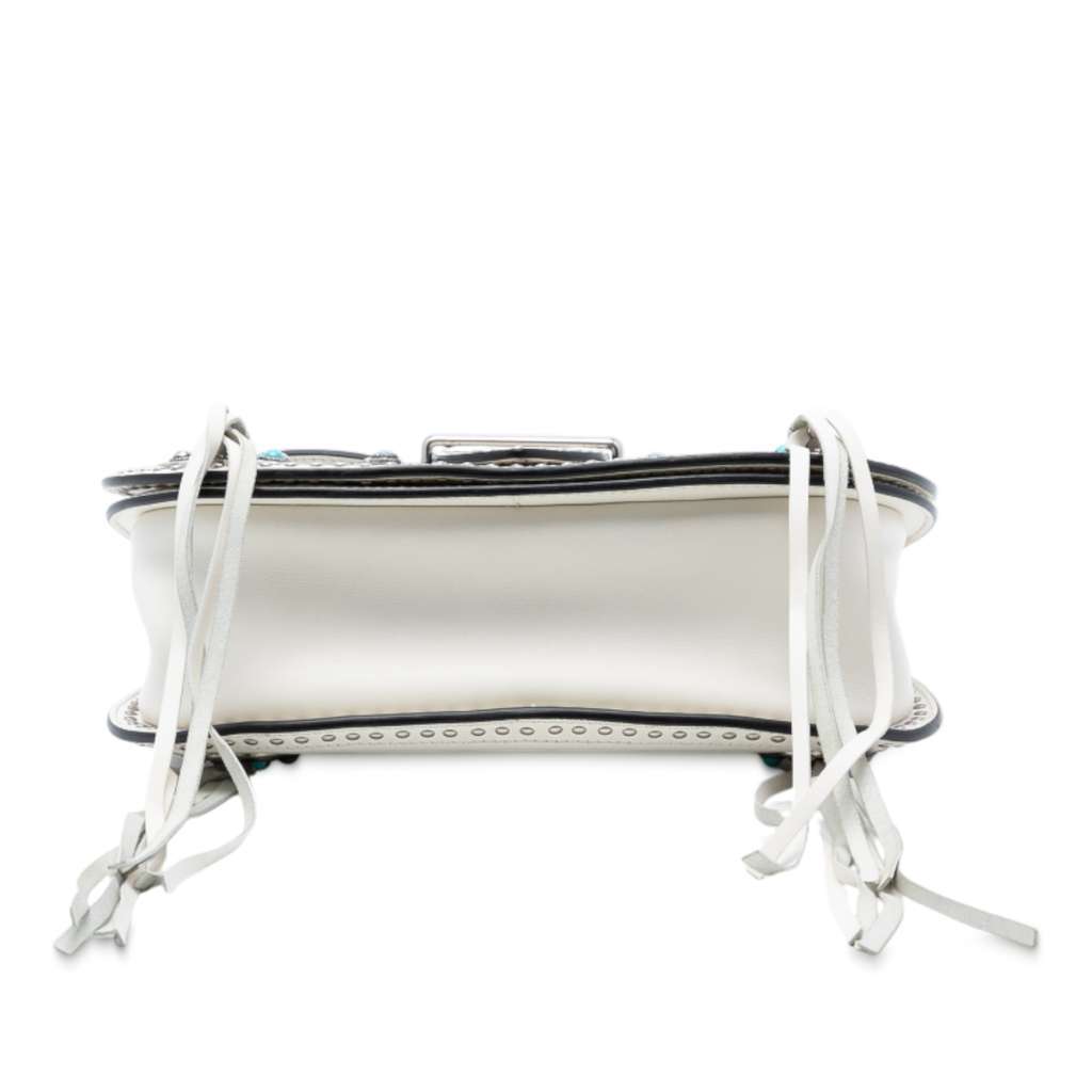 Prada City Calf Studded Folk Corsiere Satchel White Leather Very good condition - Inside View