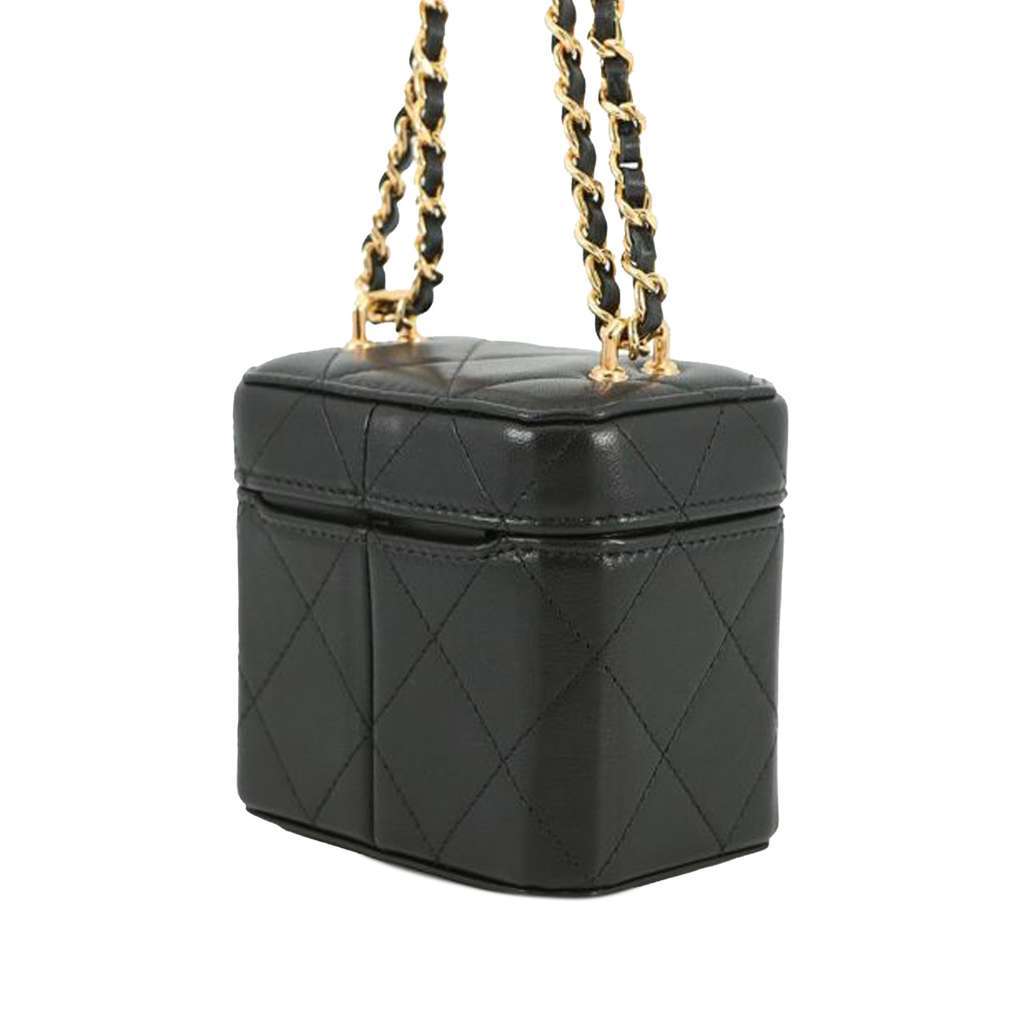 Chanel Mini CC Quilted Lambskin Vanity Case with Chain Black Leather Very good condition - Back View