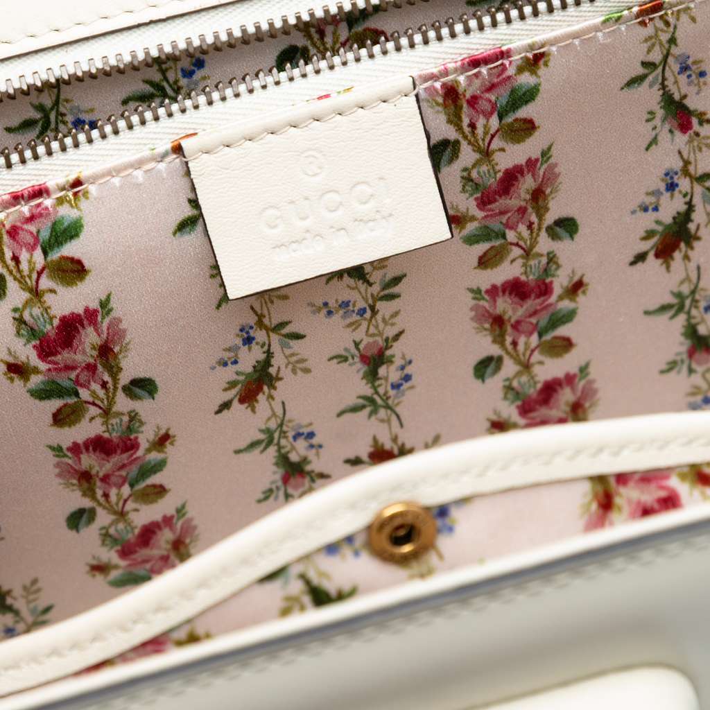 Gucci Calfskin Frame Print Bamboo Top Handle Bag White Leather Very good - Box View