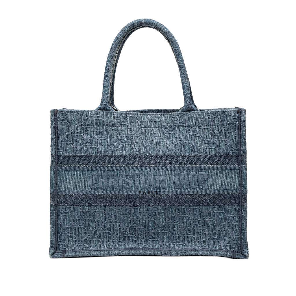 Dior Medium Oblique Denim Book Tote Blue Denim Very good - Front View