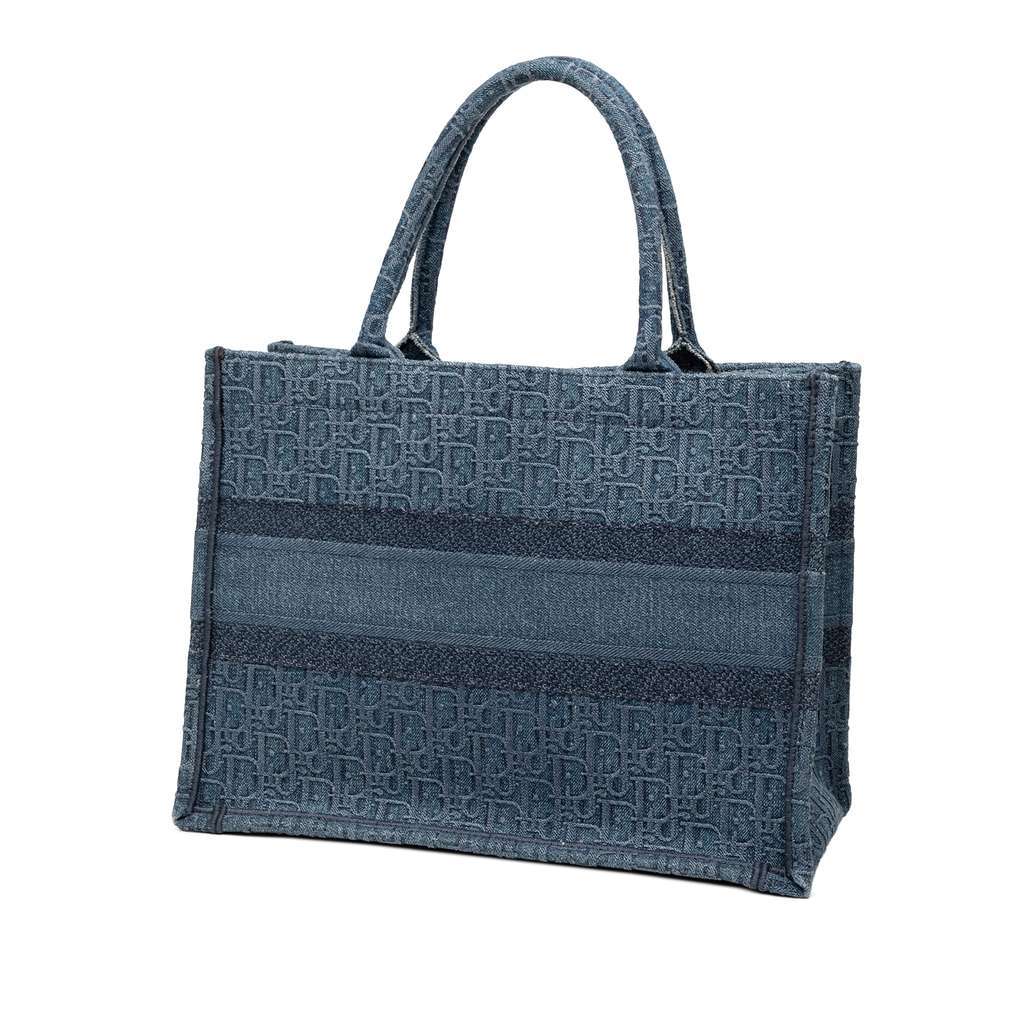 Dior Medium Oblique Denim Book Tote Blue Denim Very good - Back View
