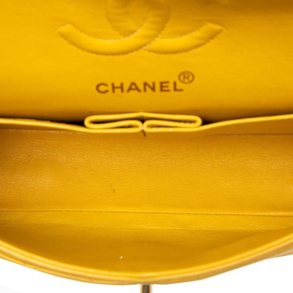 Chanel Small Classic Lambskin Double Flap Yellow Leather Good condition - Model View
