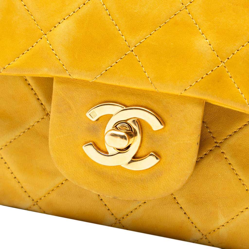 Chanel Small Classic Lambskin Double Flap Yellow Leather Good condition - Box View