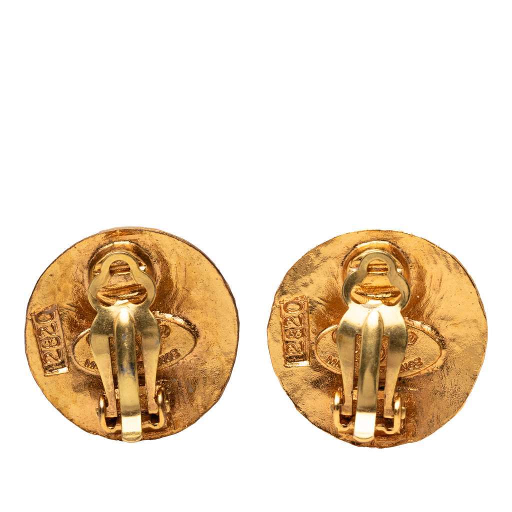 Chanel Gold Plated CC Round Clip On Earrings Gold Metal Very good - Back View