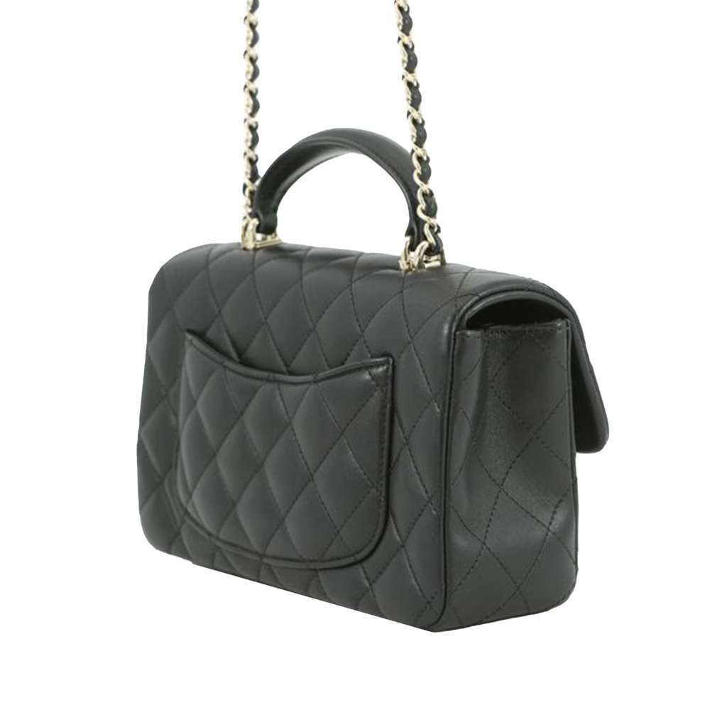 Chanel Mini Rectangular Classic Lambskin Top Handle Flap Black Leather Good - Back View