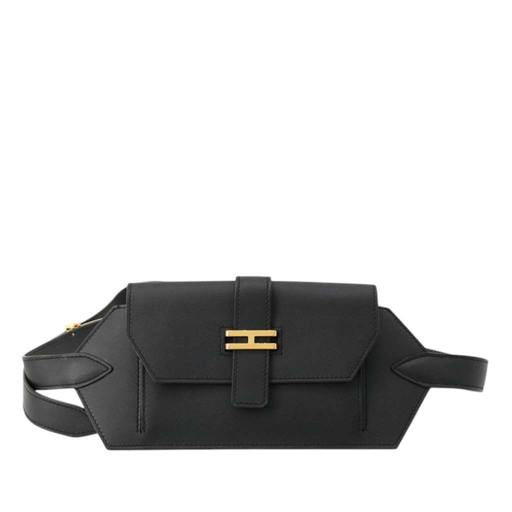 Hermès Swift Elan Pocket 24 Belt Bag Black Leather Very good condition - Front View