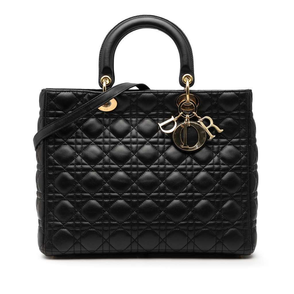 Dior Large Lambskin Cannage Lady Dior Black Leather Very good - Front View