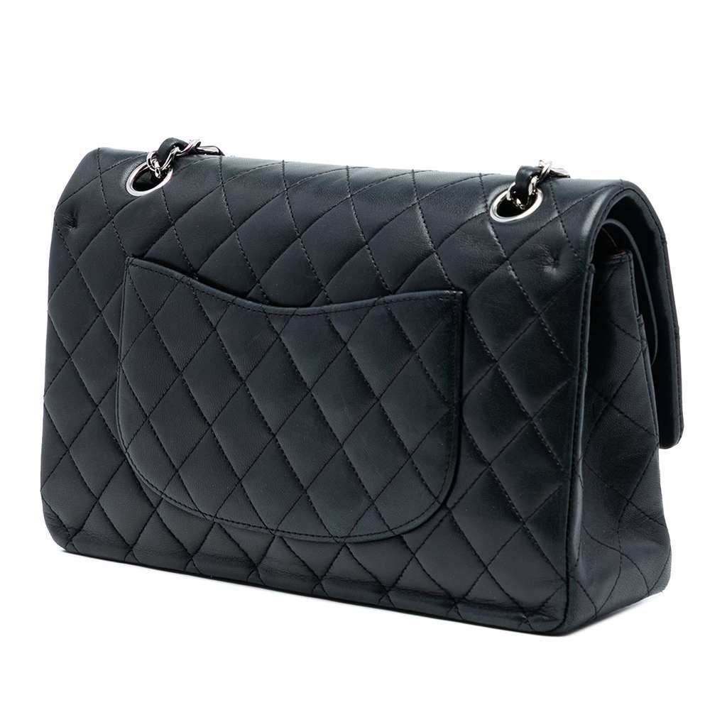 Chanel Medium Classic Lambskin Double Flap Black Leather Good condition - Back View