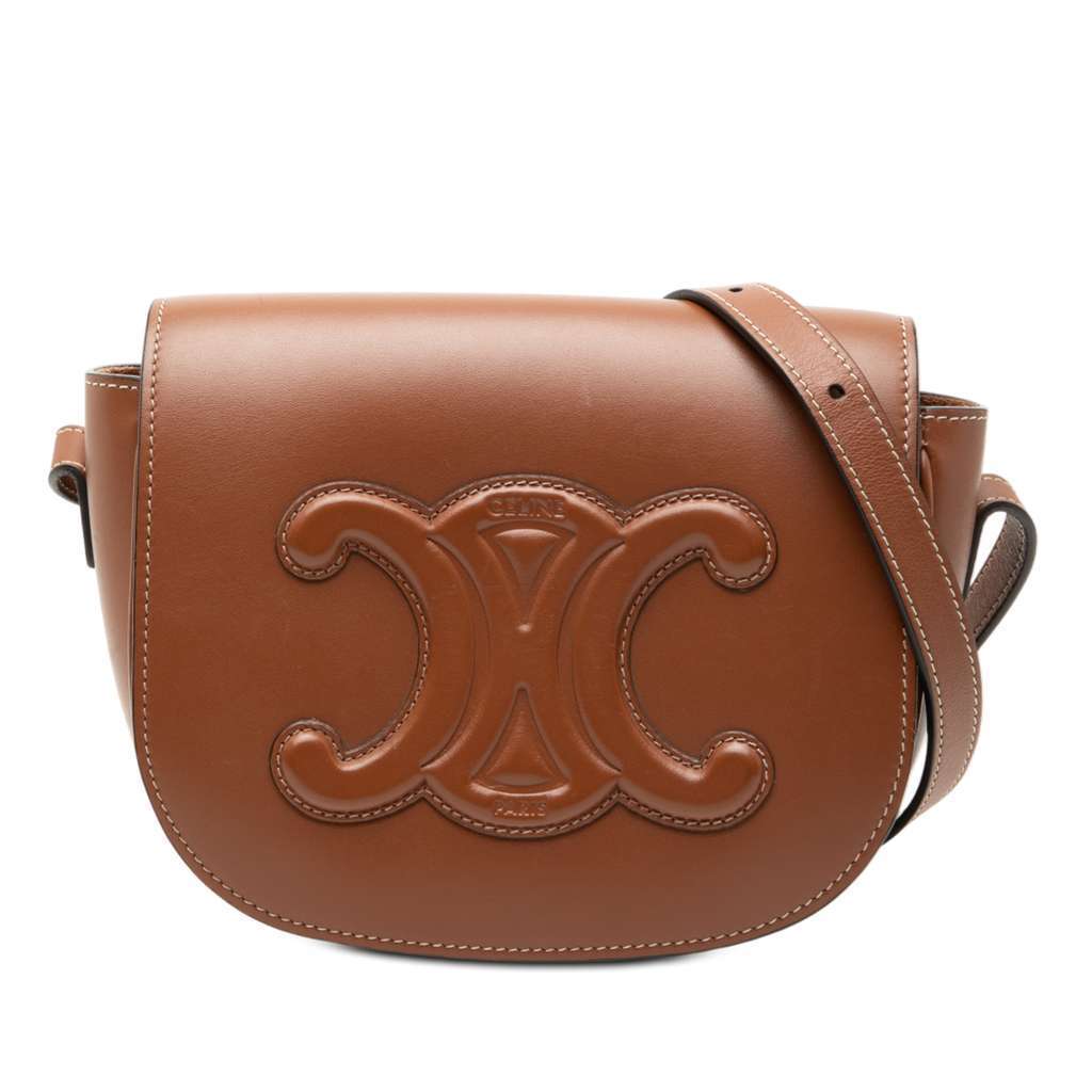 Celine Medium Calfskin Cuir Triomphe Folco Crossbody Brown Leather Good - Front View