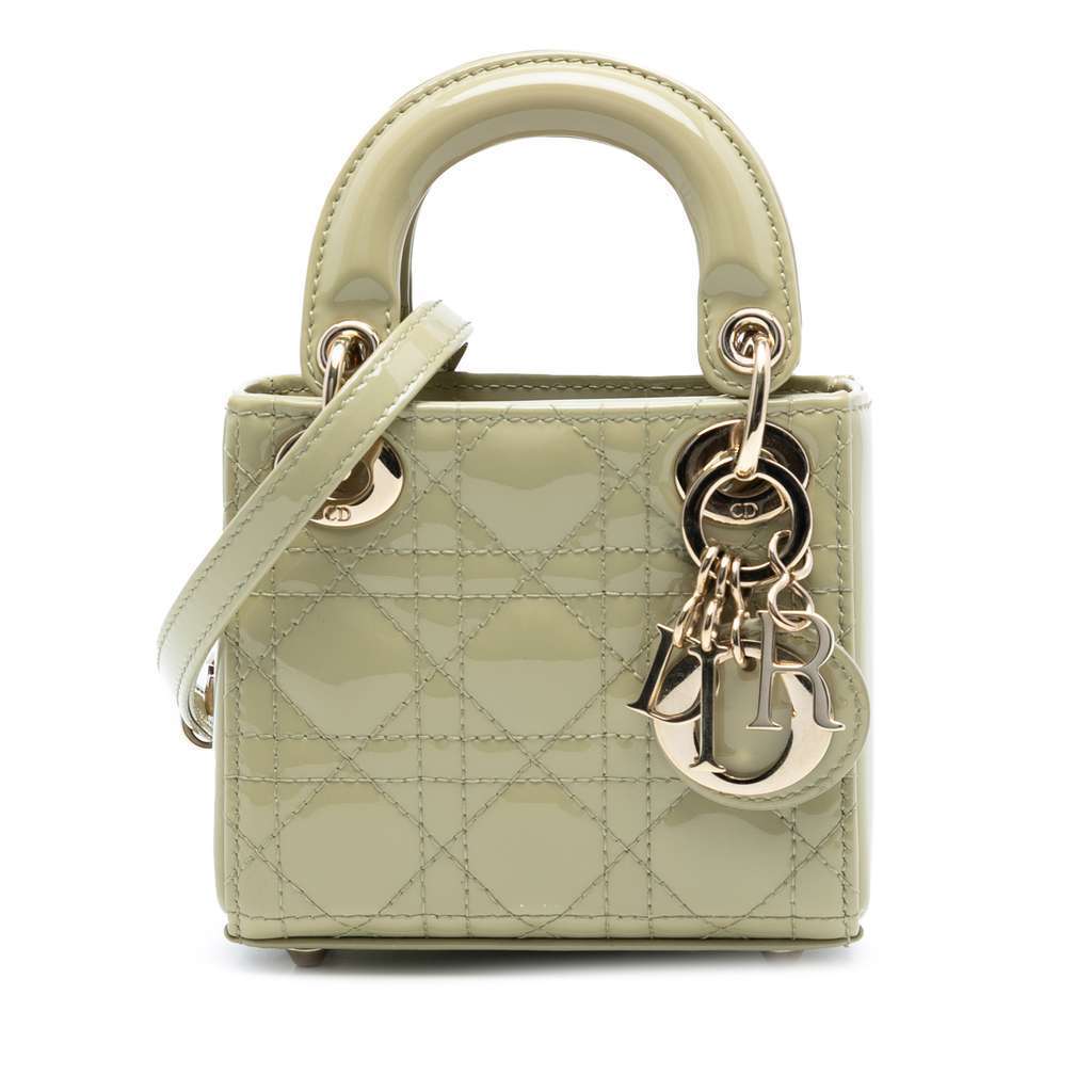 Dior Micro Patent Cannage Lady Dior Green Leather Very good condition - Front View