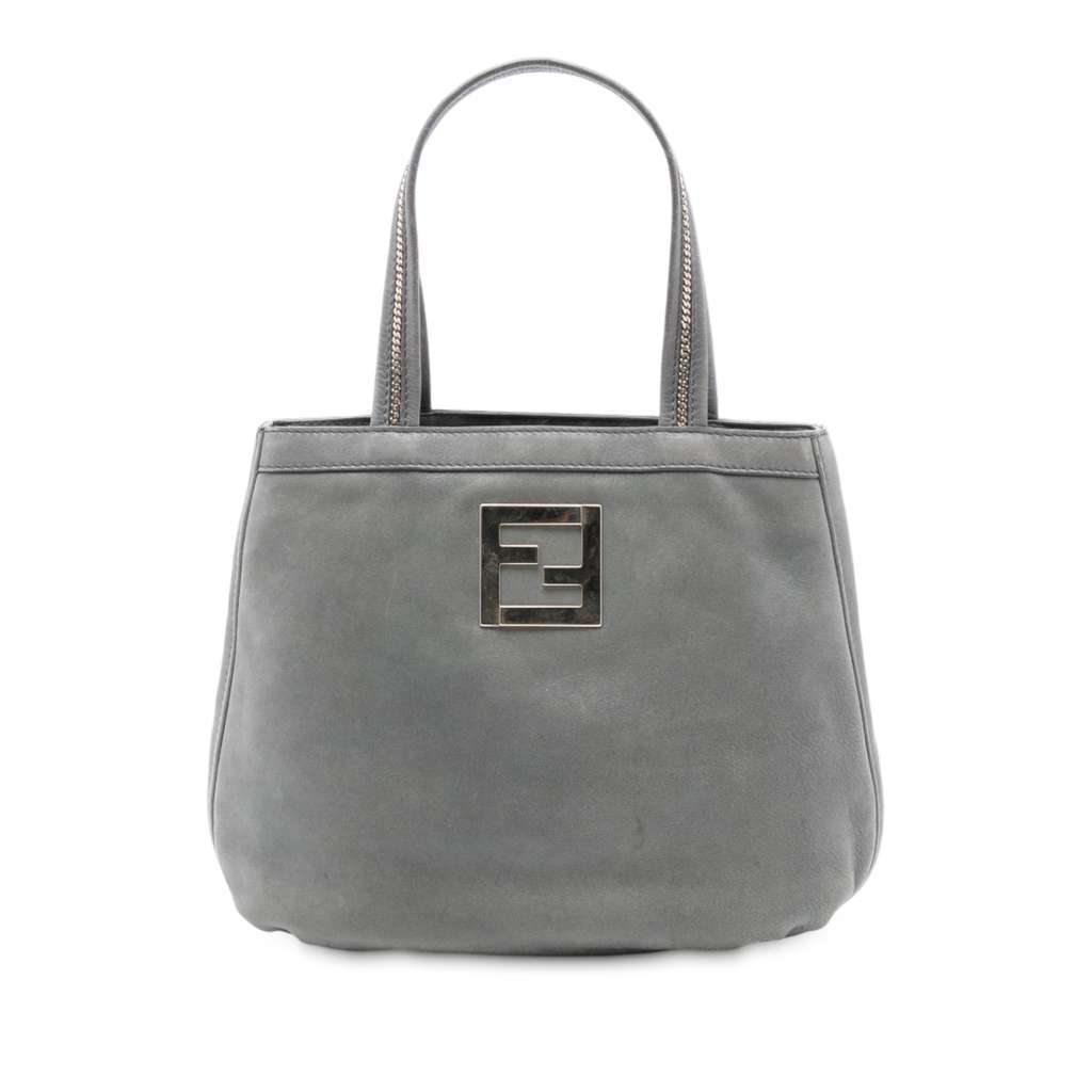 Fendi Nubuck FF Chains Tote Grey Leather Very good - Front View
