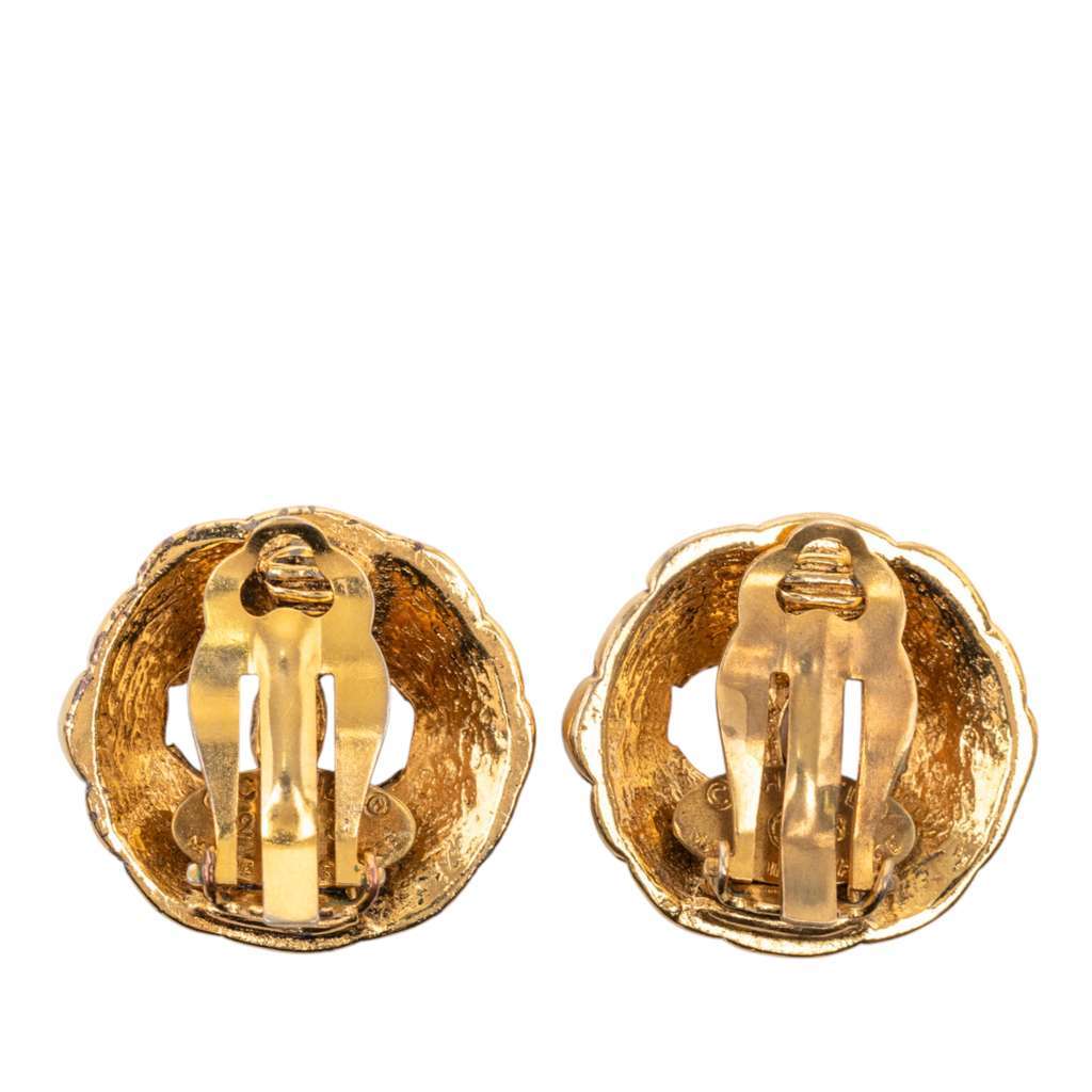 Chanel Gold Plated CC Round Clip On Earrings Gold Metal Very good - Back View