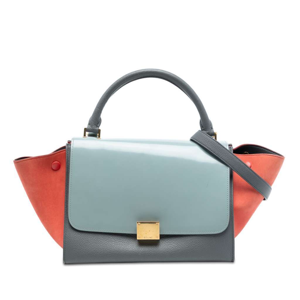 Celine Small Tricolor Leather Trapeze Satchel Grey Leather Very good condition - Front View