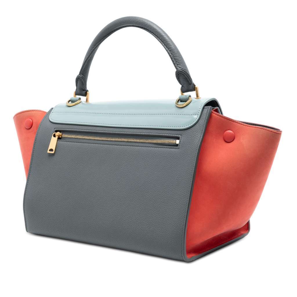 Celine Small Tricolor Leather Trapeze Satchel Grey Leather Very good condition - Back View