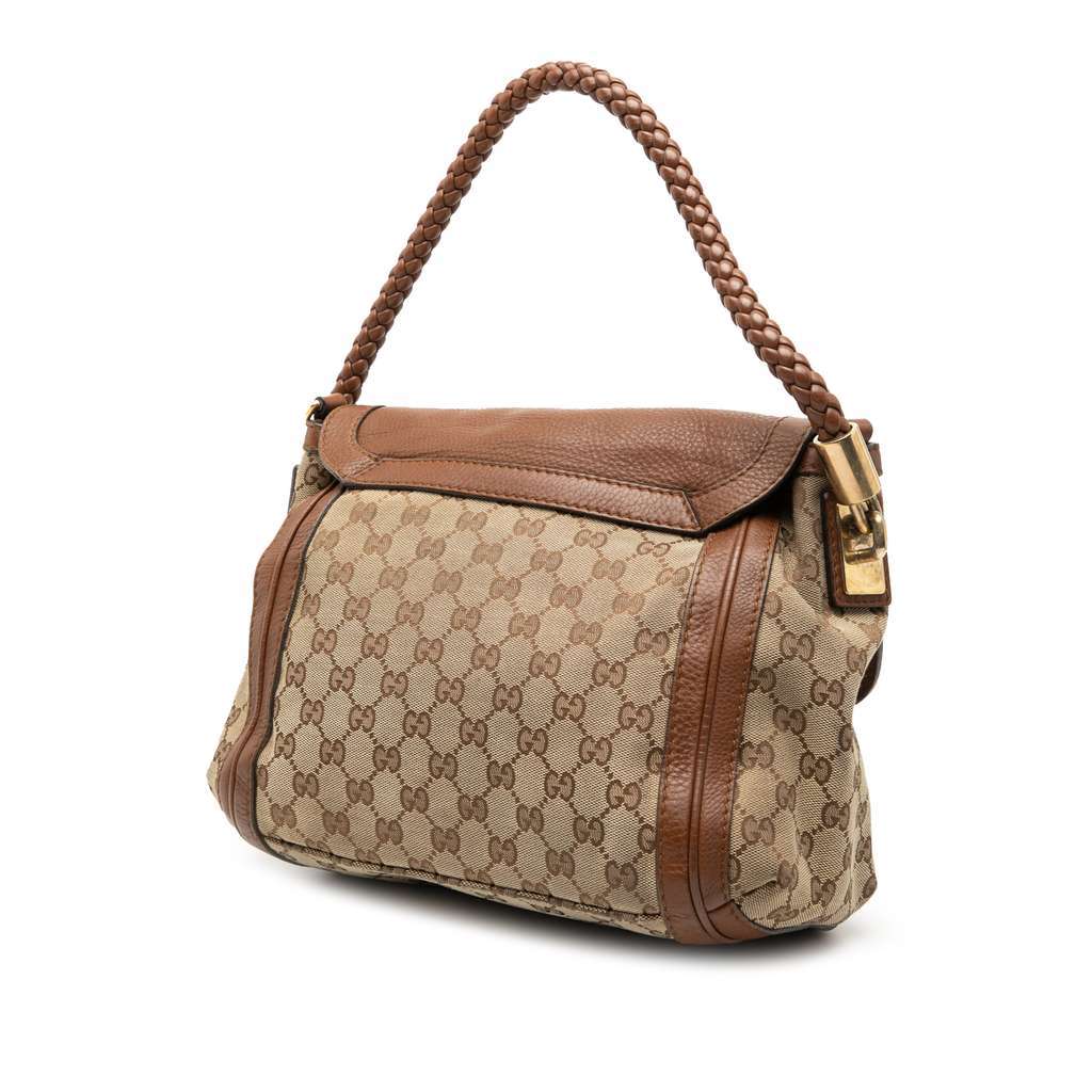 Gucci GG Canvas Bella Flap Satchel Brown Canvas Very good condition - Back View