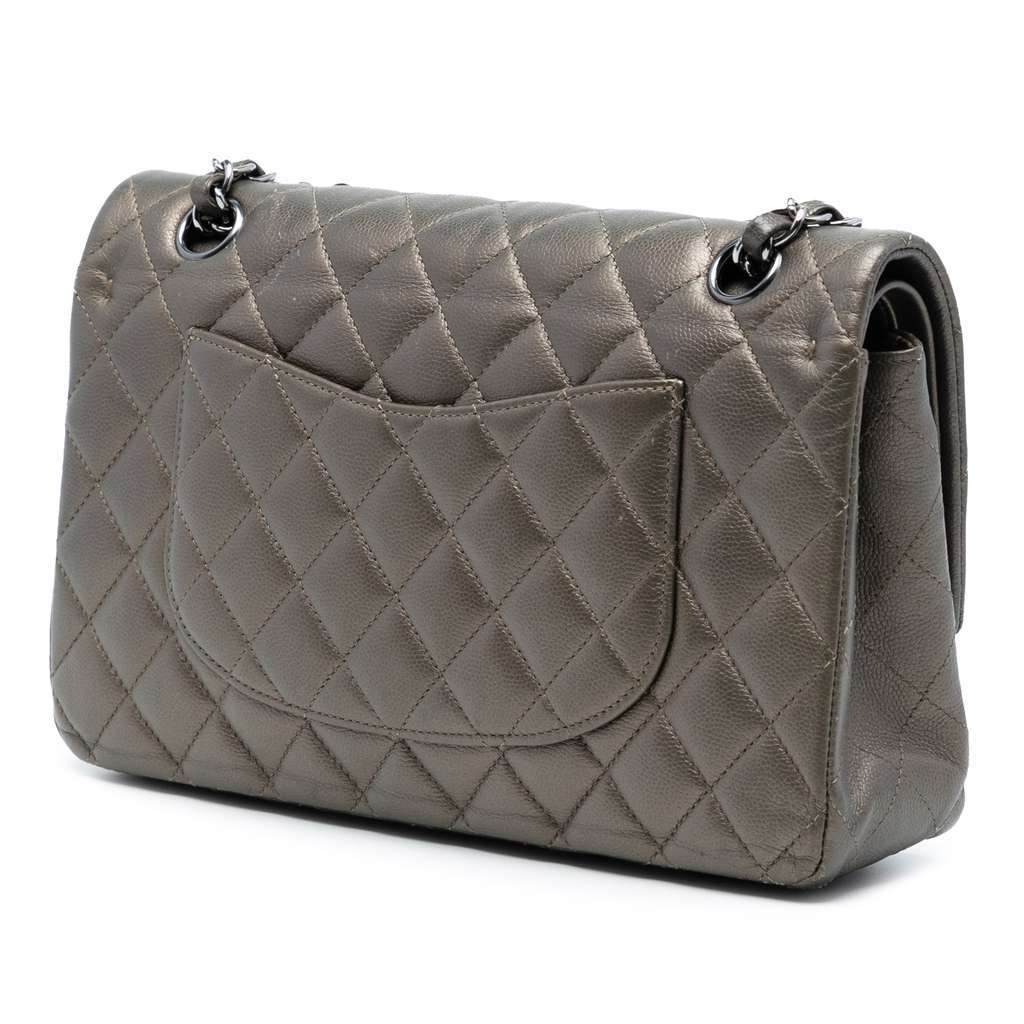 Chanel Medium Classic Metallic Caviar Double Flap Grey Leather Very good condition - Back View