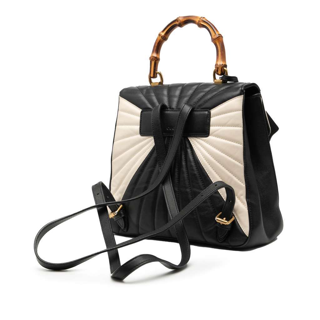 Gucci Bicolor Calfskin Bamboo Trapuntata Queen Margaret Backpack Black Leather Very good condition - Back View