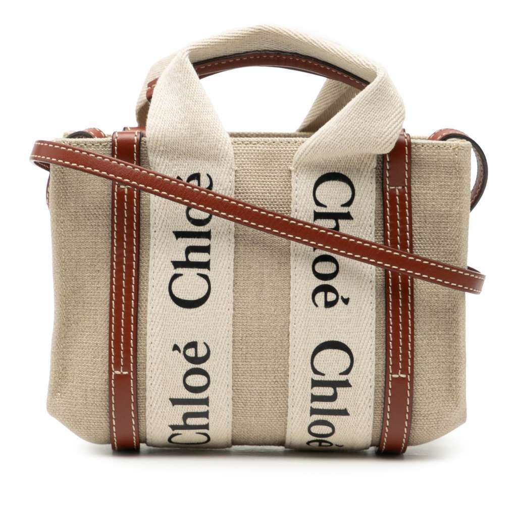 Chloé Mini Canvas Woody Satchel Brown Canvas Very good condition - Front View