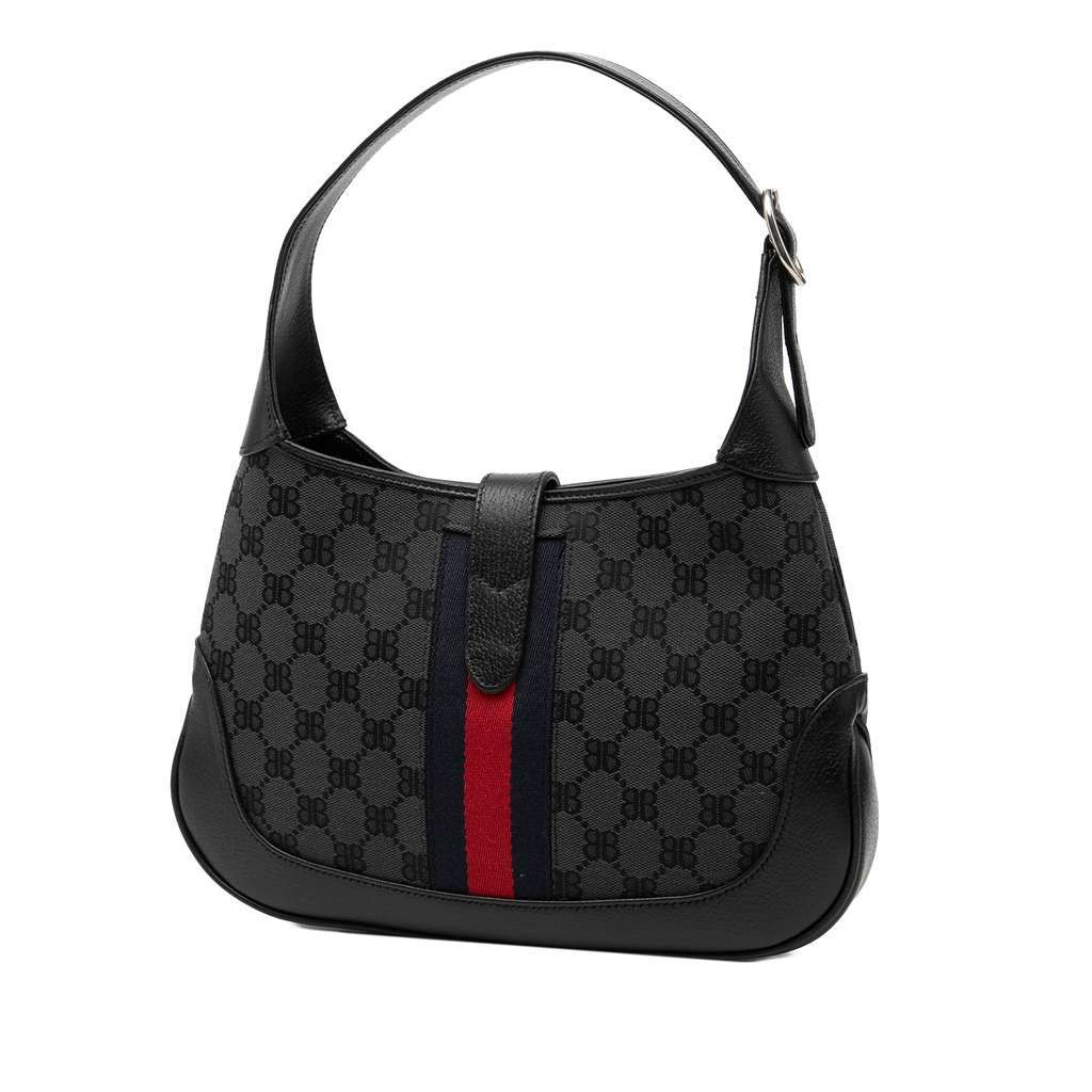 Balenciaga Gucci The Hacker Project Small BB Canvas Web Jackie 1961 Crossbody Black Canvas Good condition - Back View
