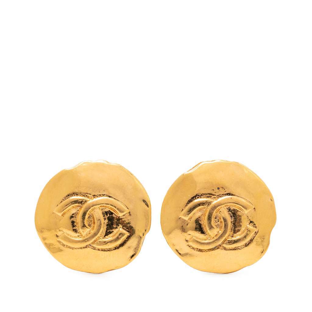 Chanel CC Gold Plated Round Clip On Earrings Gold Metal Very good - Front View