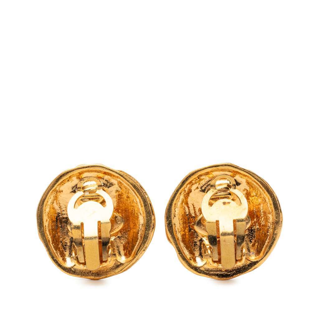 Chanel CC Gold Plated Round Clip On Earrings Gold Metal Very good - Back View