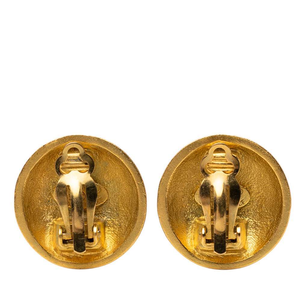Chanel CC Gold Plated Button Clip On Earrings Gold Metal Very good - Back View